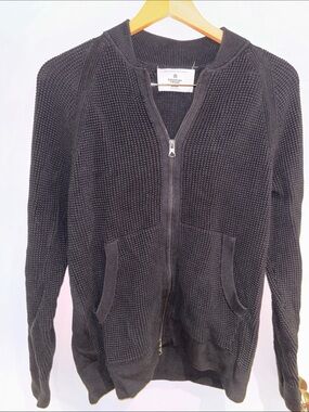 Reigning Champ Black Textured Zip-Up Sweater